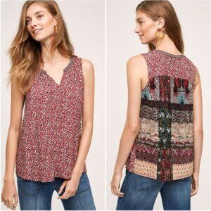 Anthropologie Patchwork Tank Top Blouse Floral Mixed Print